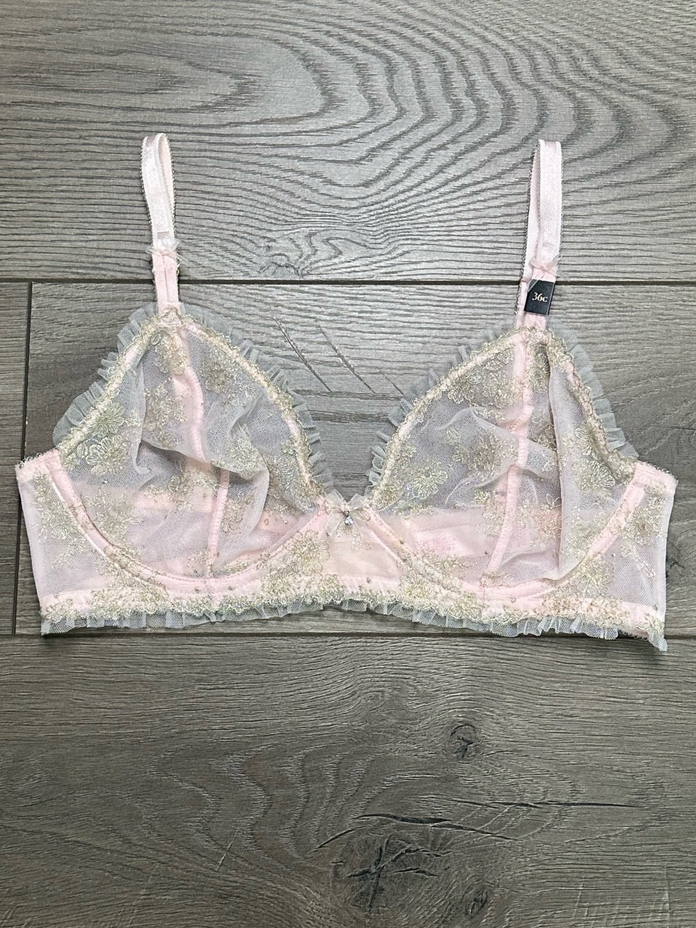 NEW Victoria's Secret Dream Angels Sheer Delicate Fairy Pink Gold Bra Size 36C